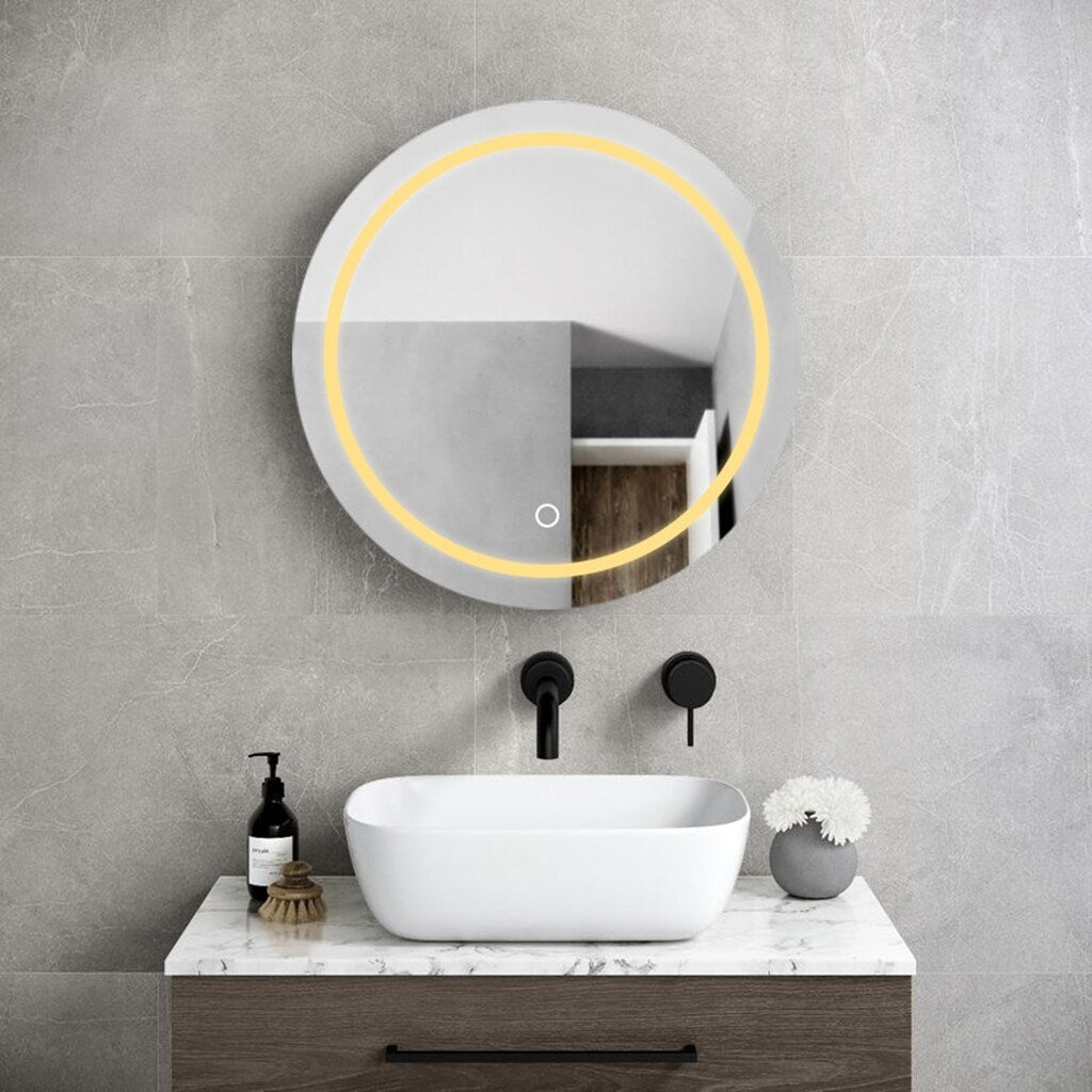 AAZJ AO 25-in x 26-in Lighted LED Fog Free Surface Mount Silver and Black Mirrored Round Medicine Cabinet