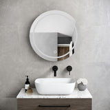 AAZJ AO 25-in x 26-in Lighted LED Fog Free Surface Mount Silver and Black Mirrored Round Medicine Cabinet