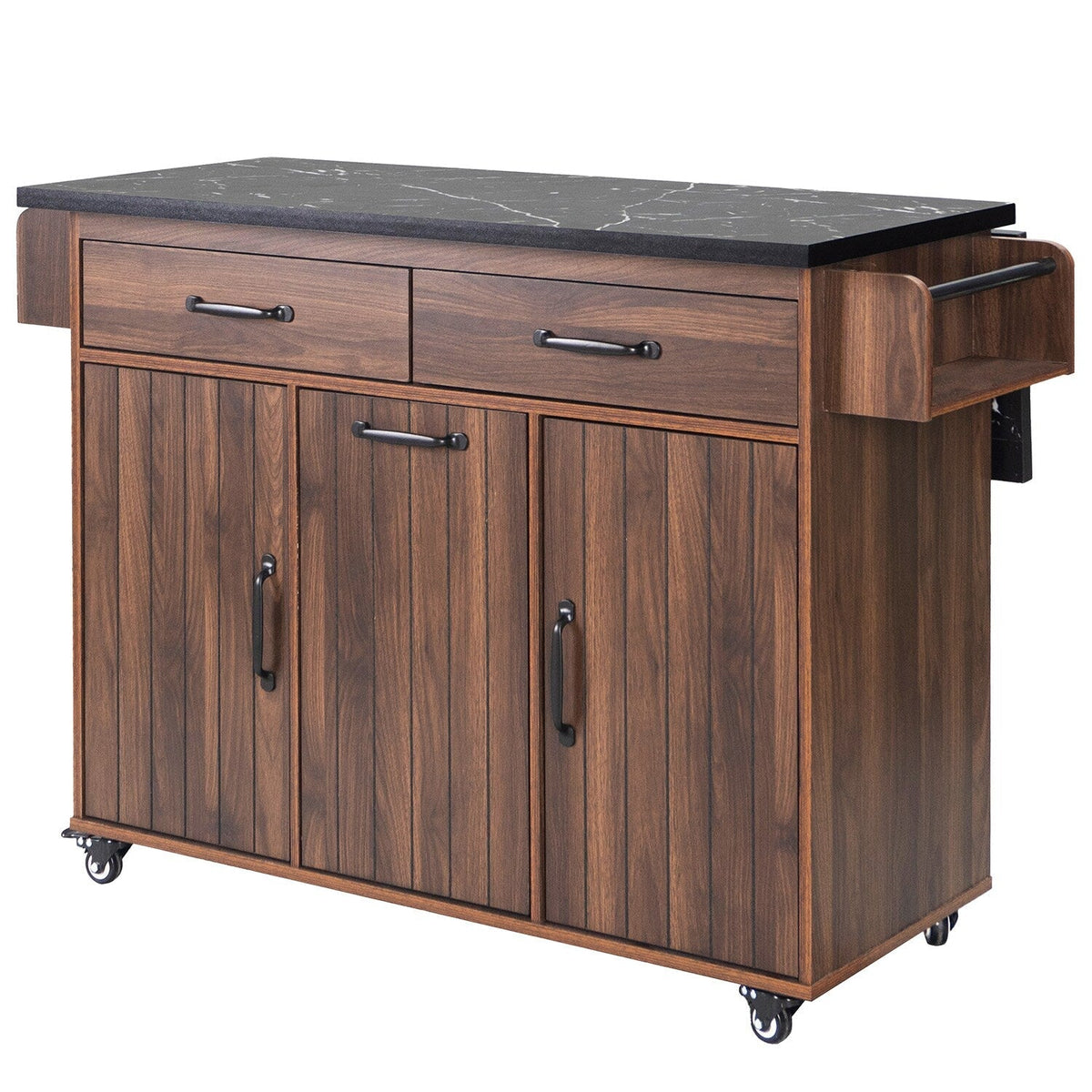 Bybafun Brown Mdf Base with Mdf Wood Top Rolling Kitchen Cart (19.7-in x 43.8-in x 35-in)