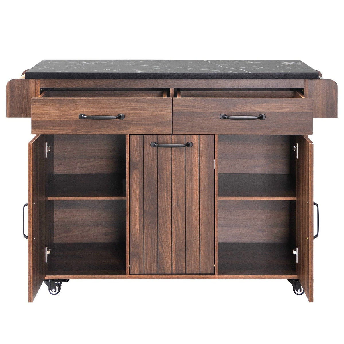 Bybafun Brown Mdf Base with Mdf Wood Top Rolling Kitchen Cart (19.7-in x 43.8-in x 35-in)