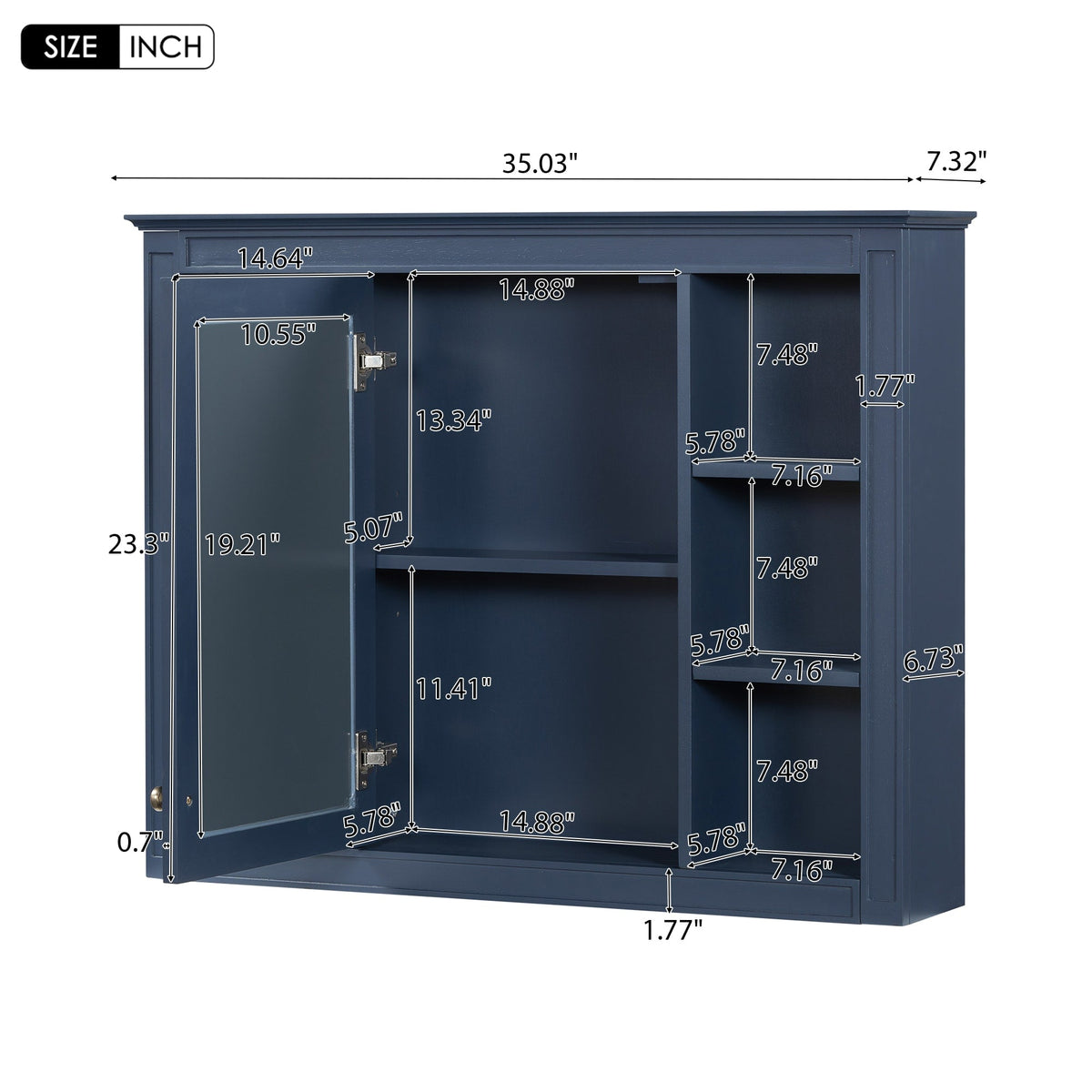 AAZJ CMR 35-in x 27.5-in Surface Mount Navy Blue Mirrored Medicine Cabinet