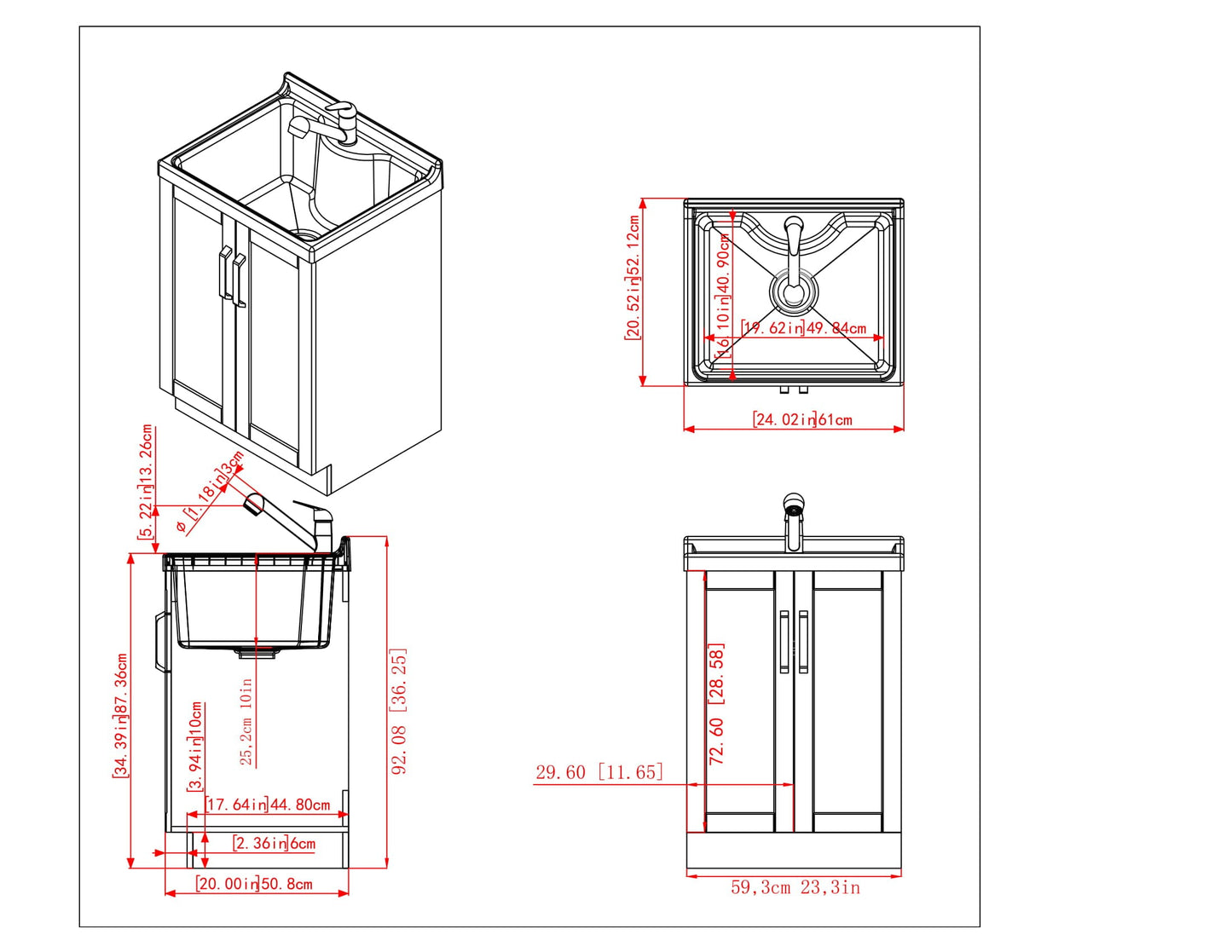 Simpli Home Kyle 23.8-in Freestanding Laundry Sink with Cabinet, Drain, and Faucet
