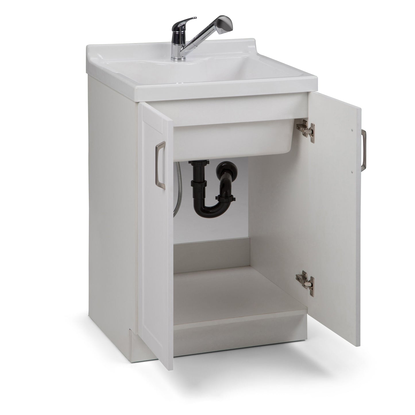 Simpli Home Kyle 23.8-in Freestanding Laundry Sink with Cabinet, Drain, and Faucet
