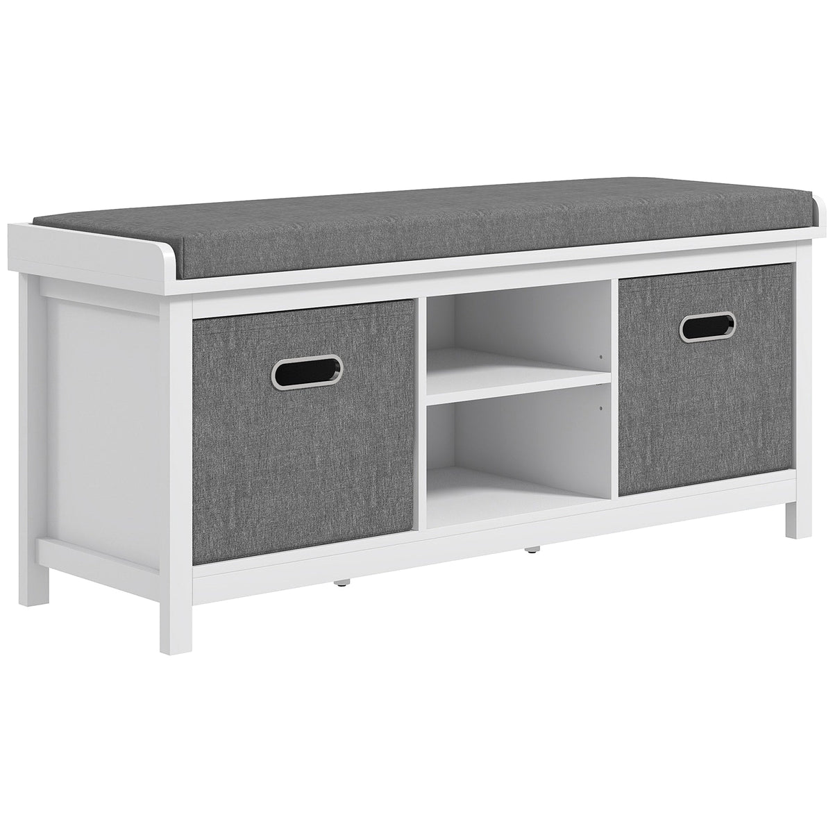 GZMR Storage Bench for Entryway with Padded Seat Modern White+Gray Storage Bench with Storage 41.3-in x 13.8-in x 18.5-in