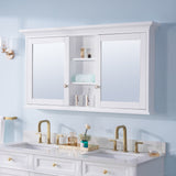 WELLFOR GRACE Solid Wood 55-in x 30-in Surface Mount White Mirrored Soft Close Medicine Cabinet
