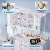 WELLFOR GRACE Solid Wood 55-in x 30-in Surface Mount White Mirrored Soft Close Medicine Cabinet
