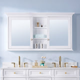 WELLFOR GRACE Solid Wood 55-in x 30-in Surface Mount White Mirrored Soft Close Medicine Cabinet