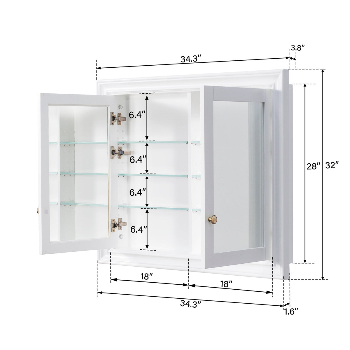 WELLFOR GRACE Solid Wood 40-in x 32-in Recessed Mount White Mirrored Soft Close Medicine Cabinet