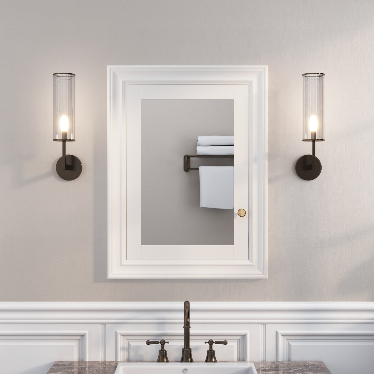 WELLFOR GRACE Solid Wood 24-in x 32-in Recessed Mount White Mirrored Soft Close Medicine Cabinet