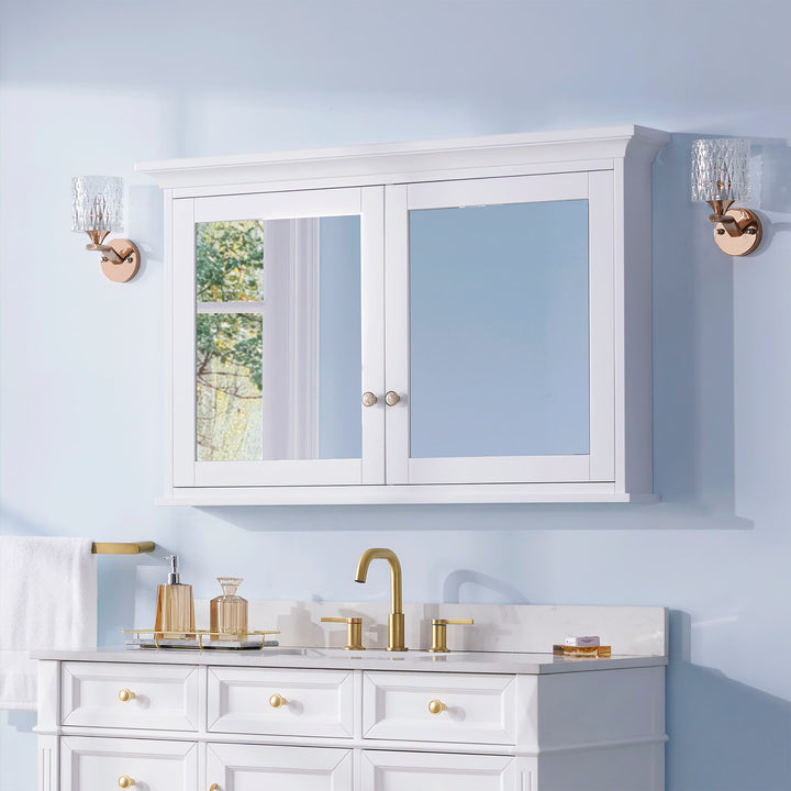 WELLFOR GRACE Solid Wood 48-in x 30-in Surface Mount White Mirrored Soft Close Medicine Cabinet
