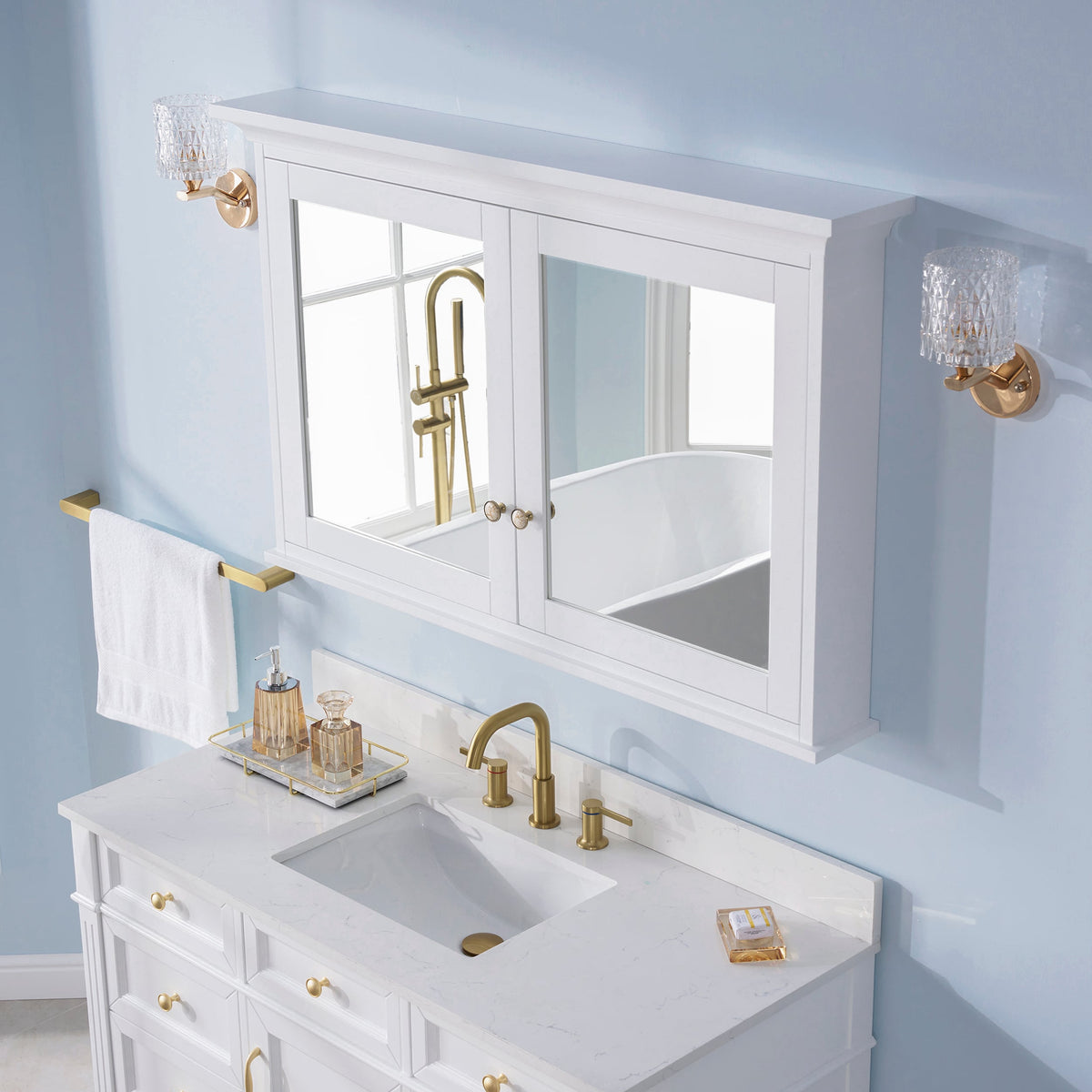WELLFOR GRACE Solid Wood 48-in x 30-in Surface Mount White Mirrored Soft Close Medicine Cabinet