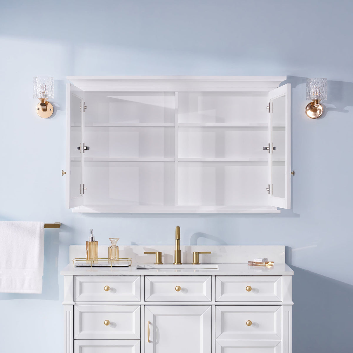 WELLFOR GRACE Solid Wood 48-in x 30-in Surface Mount White Mirrored Soft Close Medicine Cabinet