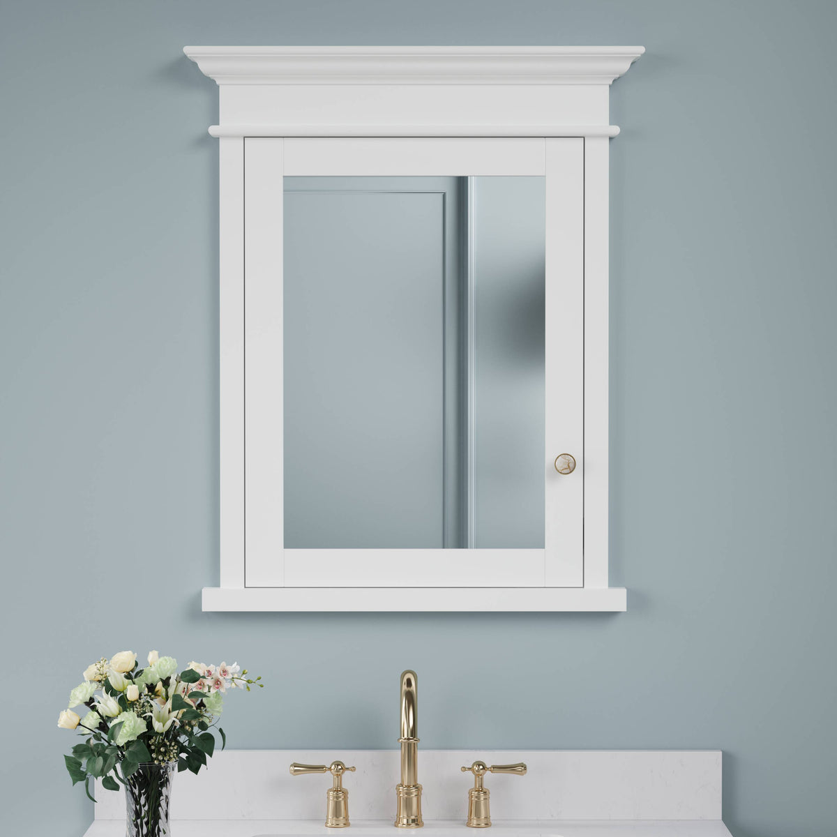 WELLFOR GRACE Solid Wood 26-in x 32-in Recessed Mount White Mirrored Soft Close Medicine Cabinet
