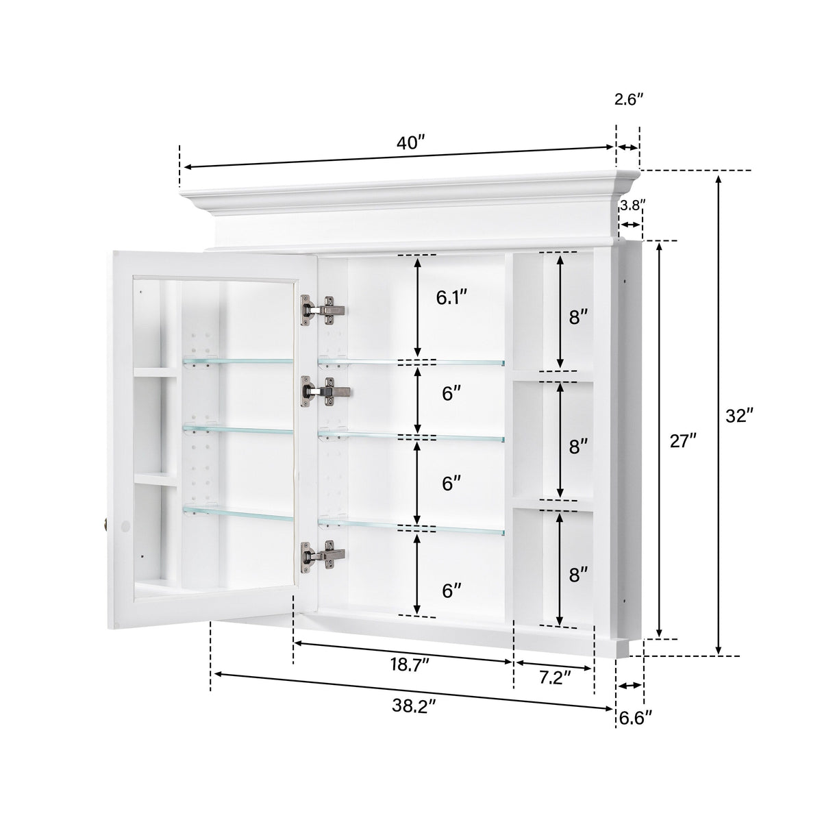 WELLFOR GRACE Solid Wood 40-in x 32-in Recessed Mount White Mirrored Soft Close Medicine Cabinet