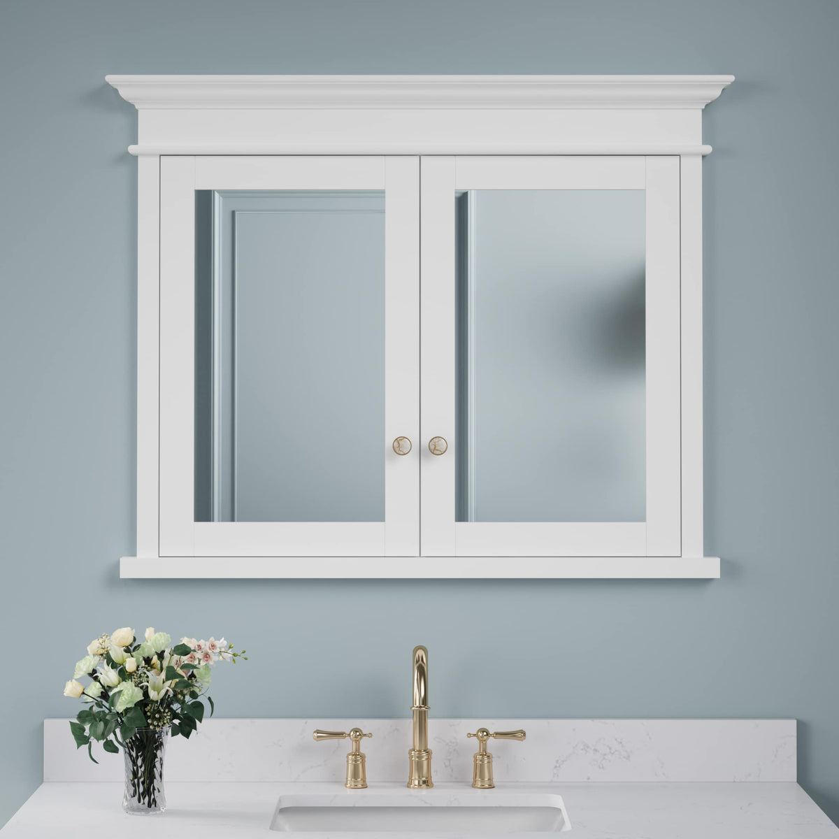 WELLFOR GRACE Solid Wood 40-in x 32-in Recessed Mount White Mirrored Soft Close Medicine Cabinet