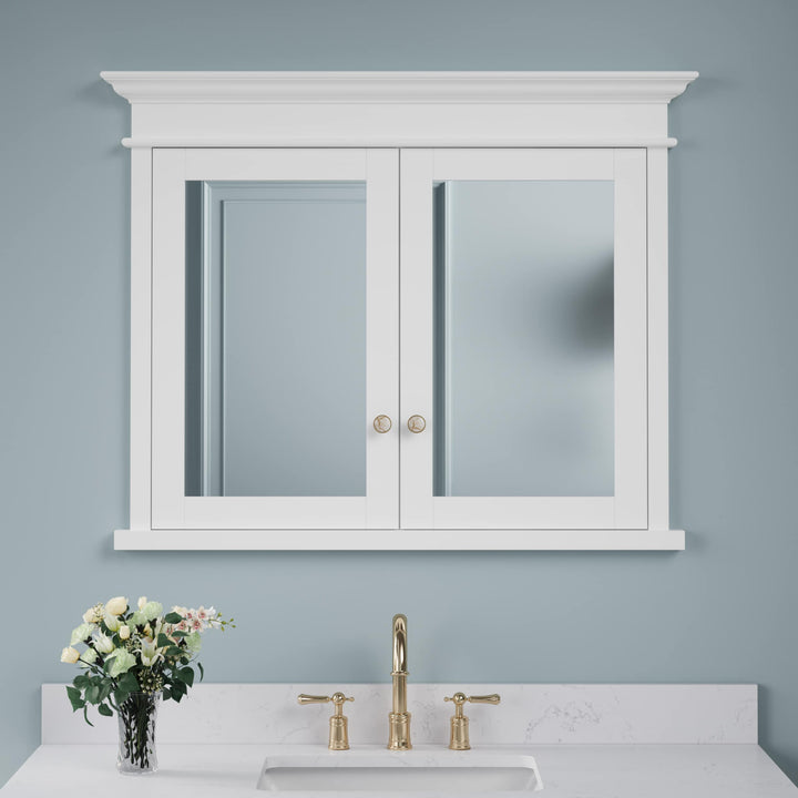 WELLFOR GRACE Solid Wood 40-in x 32-in Recessed Mount White Mirrored Soft Close Medicine Cabinet