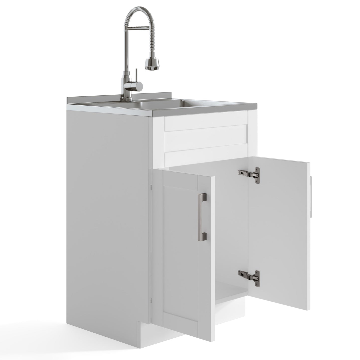 Simpli Home Hennessy 23.6-in Pure White Freestanding Laundry Sink with Cabinet