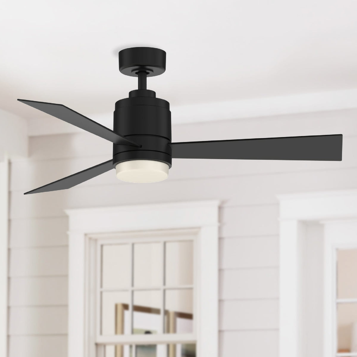 Fanimation Studio Collection All-Weather Pylon 48-in Matte Black LED Indoor/Outdoor Ceiling Fan with Remote (3-Blade)