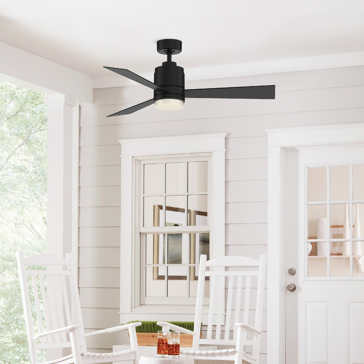 Fanimation Studio Collection All-Weather Pylon 48-in Matte Black LED Indoor/Outdoor Ceiling Fan with Remote (3-Blade)