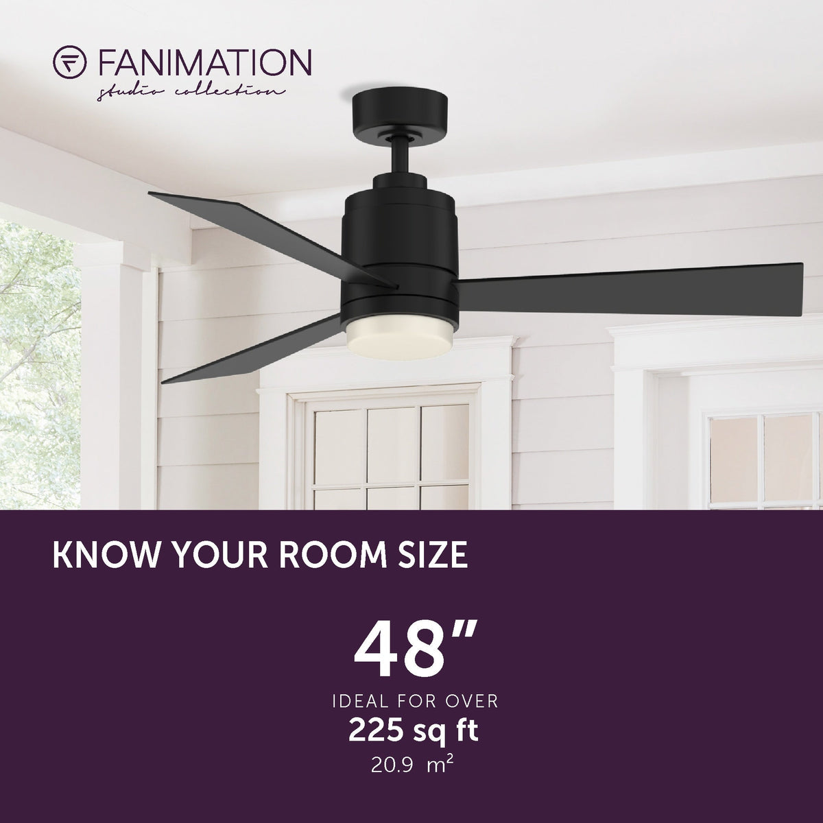 Fanimation Studio Collection All-Weather Pylon 48-in Matte Black LED Indoor/Outdoor Ceiling Fan with Remote (3-Blade)
