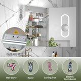 ExBrite Vilara 24-in x 32-in Lighted LED Fog Free Surface/Recessed Mount Silver Mirrored Soft Close Medicine Cabinet with Outlet