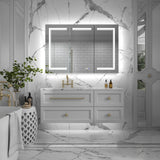ExBrite Vilara 48-in x 32-in Lighted LED Fog Free Surface/Recessed Mount Silver Mirrored Soft Close Medicine Cabinet with Outlet