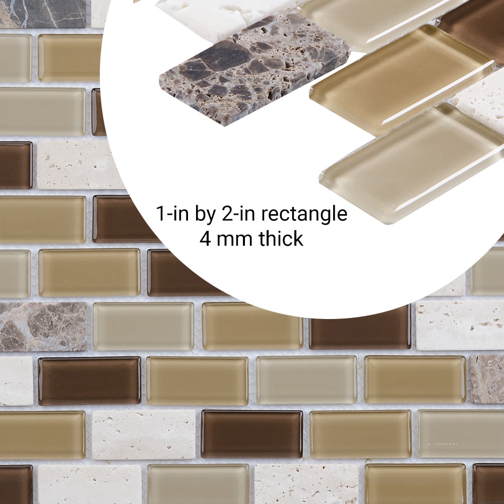 Elida Ceramica Carmel 12-in x 12-in Glossy Glass/Stone Travertine Brick Mosaic Wall Tile