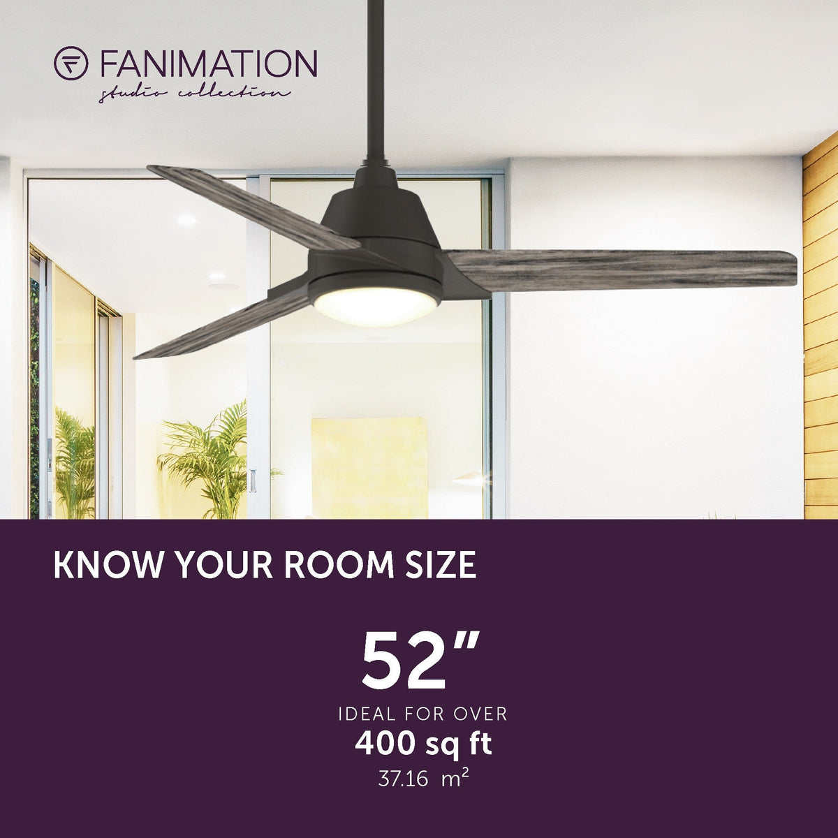 Fanimation Studio Collection Pyramid 52-in Matte Greige LED Indoor/Outdoor Ceiling Fan with Remote, Weathered Wood Blades (3-Blade)