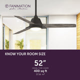 Fanimation Studio Collection Pyramid 52-in Matte Greige LED Indoor/Outdoor Ceiling Fan with Remote, Weathered Wood Blades (3-Blade)