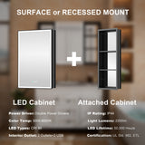 WELLFOR W12 32-in x 30-in Lighted LED Fog Free Surface/Recessed Mount Anodized Black Aluminum Mirrored Soft Close Medicine Cabinet with Outlet
