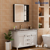 WELLFOR W12 32-in x 30-in Lighted LED Fog Free Surface/Recessed Mount Anodized Black Aluminum Mirrored Soft Close Medicine Cabinet with Outlet