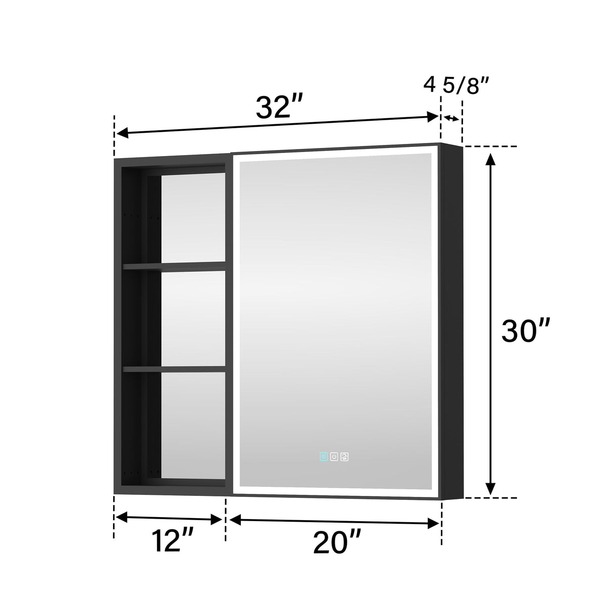 WELLFOR W12 32-in x 30-in Lighted LED Fog Free Surface/Recessed Mount Anodized Black Aluminum Mirrored Soft Close Medicine Cabinet with Outlet