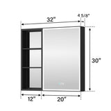 WELLFOR W12 32-in x 30-in Lighted LED Fog Free Surface/Recessed Mount Anodized Black Aluminum Mirrored Soft Close Medicine Cabinet with Outlet