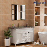 WELLFOR W12 32-in x 30-in Lighted LED Fog Free Surface/Recessed Mount Anodized Black Aluminum Mirrored Soft Close Medicine Cabinet with Outlet