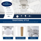 Harbor Breeze Armitage 42-in White LED Indoor Flush Mount Ceiling Fan with Light, 4-Blade