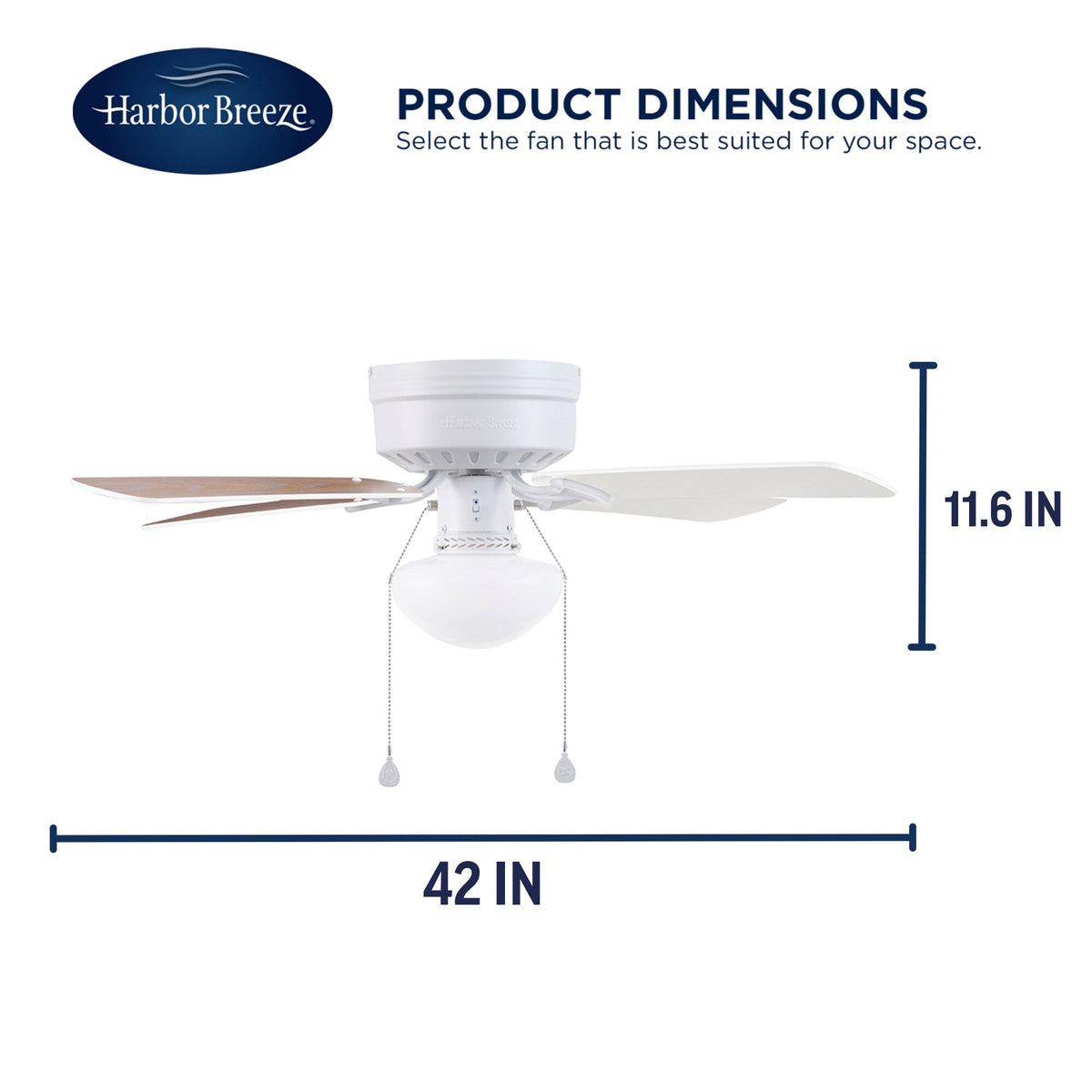 Harbor Breeze Armitage 42-in White LED Indoor Flush Mount Ceiling Fan with Light, 4-Blade