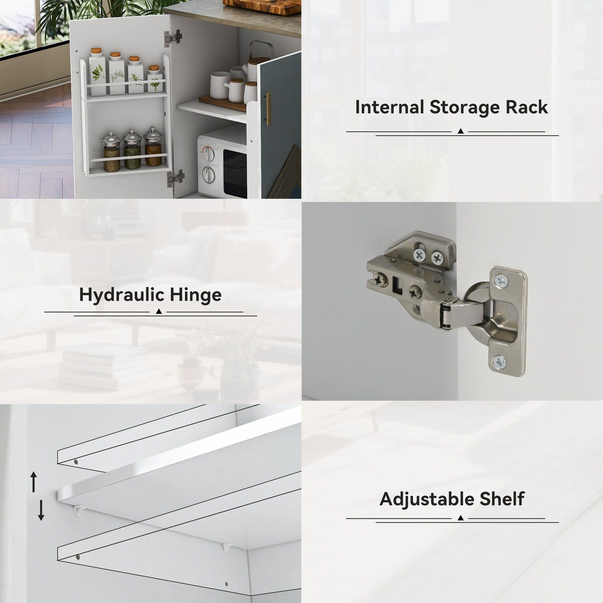 CESICIA White Mdf Base with Mdf Wood Top Rolling Kitchen Island (25.7-in x 51.57-in x 36.7-in)