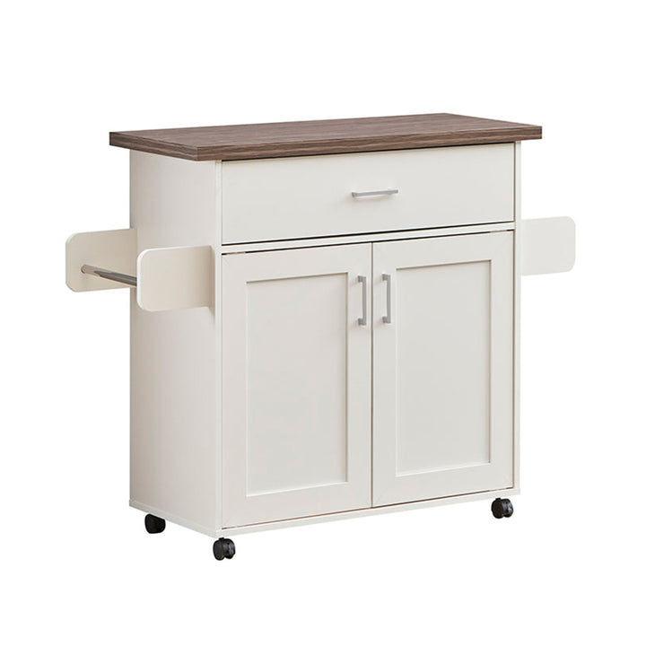 CESICIA White Wood Base with Wood Top Rolling Kitchen Island (15.3-in x 45-in x 35.25-in)