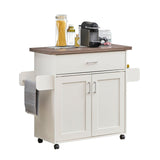 CESICIA White Wood Base with Wood Top Rolling Kitchen Island (15.3-in x 45-in x 35.25-in)