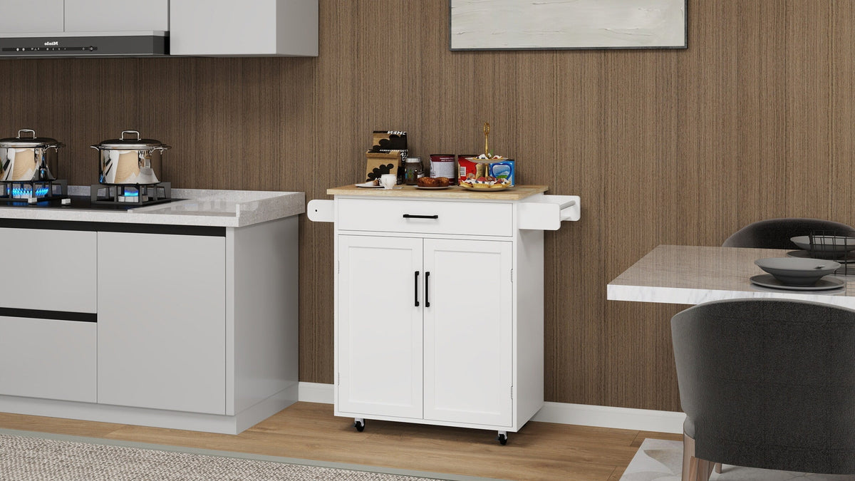 CESICIA White Mdf Base with Mdf Wood Top Rolling Kitchen Island (17.72-in x 28.74-in x 36.22-in)