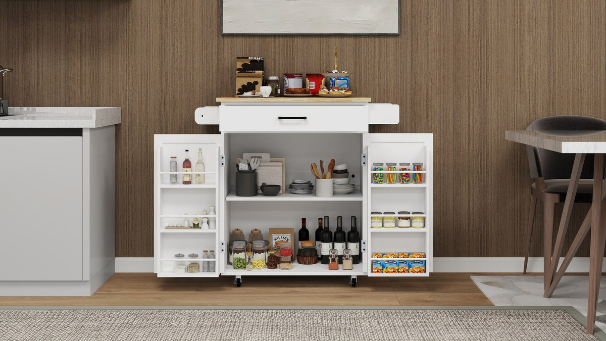 CESICIA White Mdf Base with Mdf Wood Top Rolling Kitchen Island (17.72-in x 28.74-in x 36.22-in)