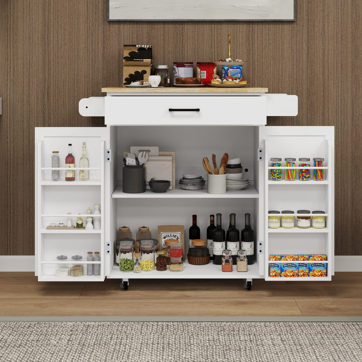 CESICIA White Mdf Base with Mdf Wood Top Rolling Kitchen Island (17.72-in x 28.74-in x 36.22-in)