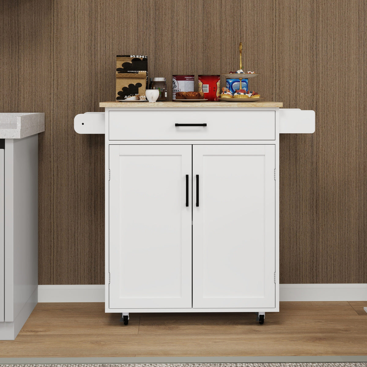 CESICIA White Mdf Base with Mdf Wood Top Rolling Kitchen Island (17.72-in x 28.74-in x 36.22-in)