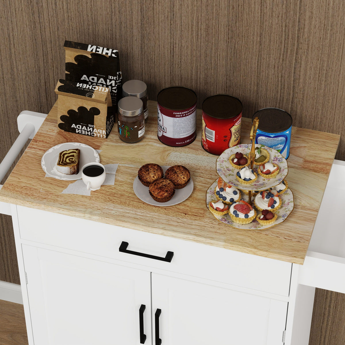 CESICIA White Mdf Base with Mdf Wood Top Rolling Kitchen Island (17.72-in x 28.74-in x 36.22-in)