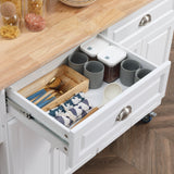 CESICIA White Wood Base with Wood Top Rolling Kitchen Island (29.25-in x 57.5-in x 36.75-in)