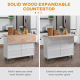CESICIA White Wood Base with Wood Top Rolling Kitchen Island (29.25-in x 57.5-in x 36.75-in)