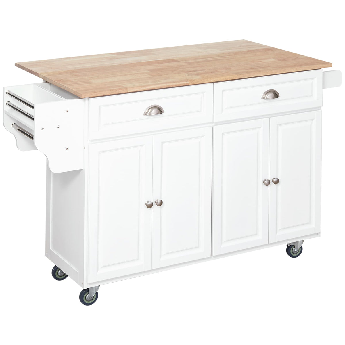 CESICIA White Wood Base with Wood Top Rolling Kitchen Island (29.25-in x 57.5-in x 36.75-in)