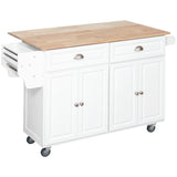 CESICIA White Wood Base with Wood Top Rolling Kitchen Island (29.25-in x 57.5-in x 36.75-in)