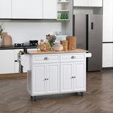 CESICIA White Wood Base with Wood Top Rolling Kitchen Island (29.25-in x 57.5-in x 36.75-in)