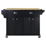 CESICIA Black Wood Base with Wood Top Rolling Kitchen Island (32-in x 52-in x 36-in)